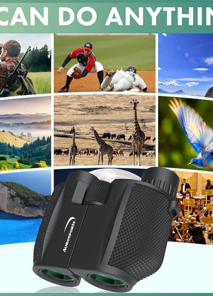 Aurosports 10x25 Compact Binoculars for Bird Watching, Cruise Ship, Travel | Small & Lightweight for Adults Kids; BAK4 & FMC for Crystal Clarity; Easy Focus with Case & Strap; Gift for Hunting, Sports