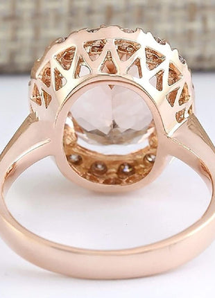 GUIDECUN Golden Tone Oval Shaped Champagne CZ & Round Clear Cubic Zirconia Halo Cocktails Engagement Ring for Woman (US Size 7)