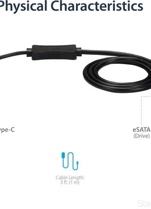 StarTech.com USB C to eSATA Cable - 3 ft / 1m - 5Gbp - for HDD/SSD/ODD - External Hard Drive Adapter - USB 3.0 to eSATA Converter (USB3C2ESAT3)