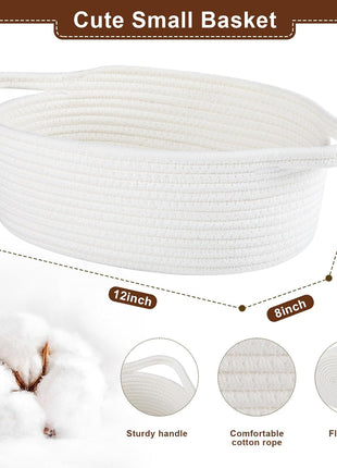 OIAHOMY Gift Basket with Handle, Small Woven Basket with Gift Bag, Ribbon and Wrap Tissue Paper, Nursery Bins Empty to Fill with Small Items, Baby, Pet Toy Organizer - White