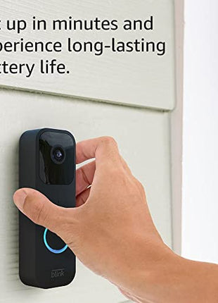 Like-New Blink Video Doorbell — Two-way audio, HD video, long-lasting battery life, wired or wire-free install, motion detection, chime app alerts, Works with Alexa (Black)