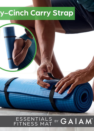 Gaiam Yoga Mat, Pilates & Exercise Mat, Thick 2/5 inch (10mm) Workout Mat with Easy-Cinch Carrying Strap for Home & Gym Workouts