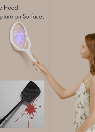GeckoMan Rotating Head Electric Fly Swatter Racket Rechargeable Bug Zapper Racket Bug Zapper Indoor Fly Zapper Mosquito Zapper Flies Killer for Indoors, with a Telescopic Extension