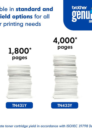 Brother Genuine High Yield Toner Cartridge, TN433Y, Replacement Yellow Toner, Page Yield Up to 4,000 Pages, Amazon Dash Replenishment Cartridge, TN433 | Prints up to 4,000 pages, Amazon Dash replenishment