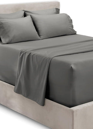 Hearth & Harbor Extra Deep Pocket King Size Sets - Fits Mattress 18-24 Inches Deep - Extra Deep Pocket Sheets - 6 Piece King Size - Grey