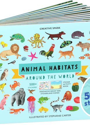 Animals Habitat 500+ Kids Sticker Book by Cupkin Toddler Airplane Travel Activity Coloring and Sticker Book, Road Trip Essentials, 12 Coloring Pages + 12 Scenes for Ages 2–8 Years