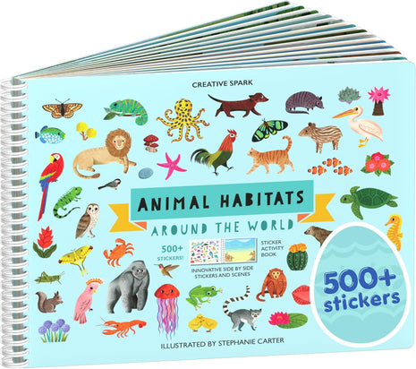 Animals Habitat 500+ Kids Sticker Book by Cupkin Toddler Airplane Travel Activity Coloring and Sticker Book, Road Trip Essentials, 12 Coloring Pages + 12 Scenes for Ages 2–8 Years