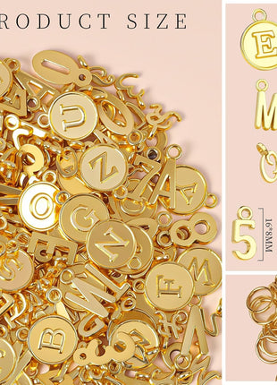 LEOBRO Letter Charms, 376 Pcs Gold Charms for Jewelry Making, Bracelet Necklace Charm & Jump Rings, Jewelry Making Supplies, Gold