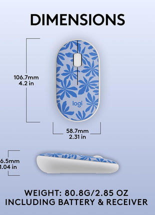 Logitech M340 Wireless Mouse with Limited Edition Prints, USB Receiver and Silent Clicks, Portable Wireless Mouse for Laptop, PC, Windows, Chrome, Surface – Blue Floral