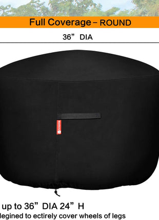 SheeChung Round Gas Fire Pit/Table Cover-Heavy Duty 600D Polyester with PVC Coating Material,100% Weather Resistant and Waterproof,Fits 30 inch,33 inch,34 inch,35 inch,36 inch Fire Pit/Bowl Cover,Black,36 inchDia X 24 inchH
