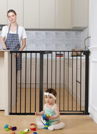 COMOMY 36" Extra Tall Baby Gate for Stairs, Fits 29.5" to 48.8" Openings | Auto Close Extra Wide Dog Gate for House, Pressure Mounted Easy Walk Through Pet Gate with Door, Black