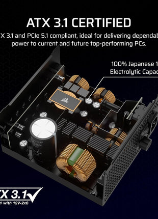 CORSAIR RM1000x Fully Modular Low-Noise ATX Power Supply – ATX 3.1 Compliant – PCIe 5.1 Support – Cybenetics Gold Efficiency – Native 12V-2x6 Connector – Black
