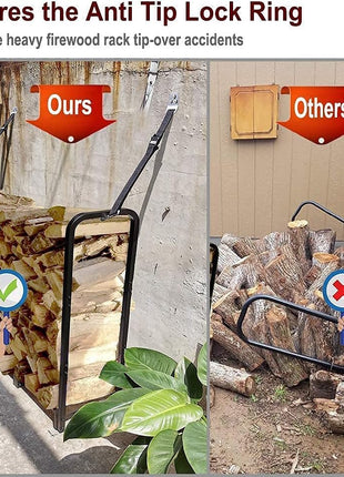 Artibear Firewood Rack Stand 4ft Heavy Duty Logs Holder for Outdoor Indoor Fireplace Metal Wood Pile Storage Stacker Organizer, Matte Black