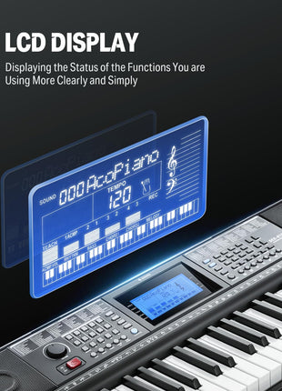 Donner 61 Key Keyboard Piano, Electric Piano Keyboard Kit with 249 Voices, 249 Rhythms   Includes Piano Stand, Stool, Microphone, Gift for Beginners, Black (DEK 610S)