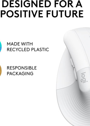 Logitech Lift Vertical Ergonomic Wireless Mouse - Off White | Connect via Bluetooth or included Logi Bolt USB-A receiver, quiet clicks, 4 of 6 buttons customizable, Windows Mac compatible