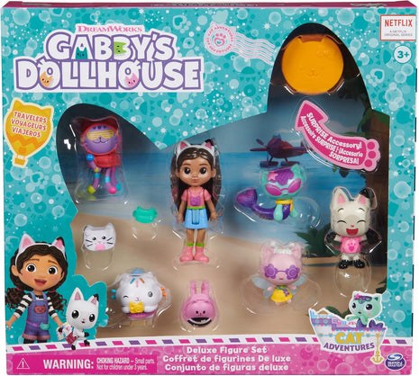 Spin Master Gabby's Dollhouse Travel Figure Set with 5 Cat Toys & Meow-Mazing Interactive Dollhouse with 7 Rooms, LCD Screen & Sound Effects Bundle
