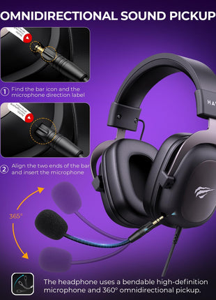 havit H2002d Gaming Headsets for PS4,PC, 53MM Drivers Surround Sound PS5 Headset with Mic Gaming Headphones with Mic Durable Aluminum Frame Valentines Gifts for Men