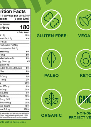 Manitoba Harvest Organic Hemp Hearts, 12oz, 10g Plant Based Protein and 12g Omega 3 & 6 per Srv, Smoothies, yogurt & salad, Non-GMO, Vegan, Keto, Paleo, Gluten Free