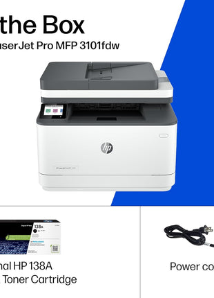 HP LaserJet Pro MFP 3101fdw Wireless Black & White All-in-One Laser Printer, Scanner, Copier, Fax, Best-for-Office (3G628F)