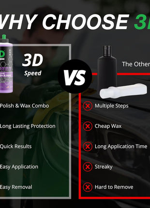 3D Speed All-In-One Polish & Wax – Scratch & Swirl Remover, Clear Coat Safe Paint Sealant – High Gloss Finish, Easy Application – 16oz – Made in USA