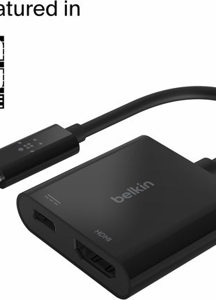 Belkin USB C to HDMI Adapter + USBC Charging Port to Charge While You Display, Supports 4K UHD Video, Passthrough Power up to 60W for Connected Devices, Compatible with MacBook, iPad, Windows