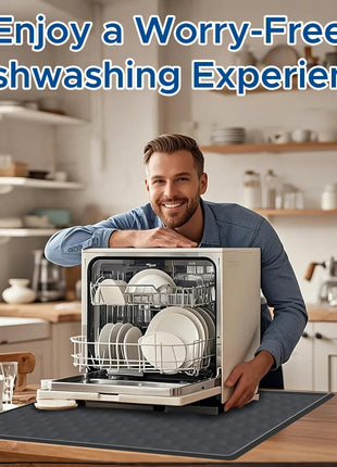 Dishwasher Drain Pan Mat,24''x20'' Dishwasher Drip Tray with Raised Edge,Non-Slip Silicone Dishwashers Drain Pan Floor Mat,Anti-Leakage Dish Washer Tray for Mini Dish Washers(