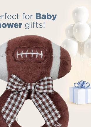 Bearington Collection Baby Touchdown, 5.5 Inch Plush Stuffed Baby Football Soft Ring Rattle
