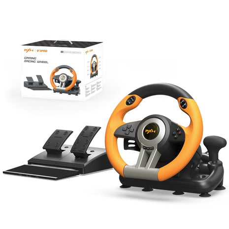 PXN V3 Pro Gaming Steering Wheel with Pedals | Dual Motor Vibration Feedback, Beginner Sim Racing Wheel for PC, PS4, Xbox Series S, Xbox Series X, Xbox One and Switch