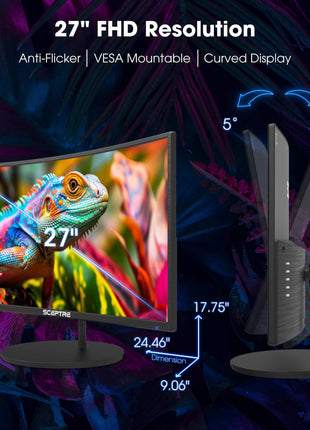 New! Sceptre Curved 27-inch Gaming Monitor 100Hz 1080p R1500 98% sRGB HDMI x2 VGA Build-in Speakers, VESA Wall Mount Machine Black 2026 (C275W-1920RN Series)
