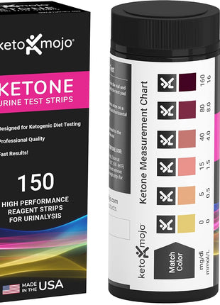 Keto-MOJO Ketone Urine Test Strips, 150ct, Keto & Low-Carb Diet | 150 strips · Extra-long for easy sampling · App + keto eBook included · Ketogenic low-carb fasting diets