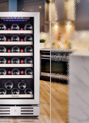 Kalamera 15 Inch Wine Cooler Refrigerator - 30 Bottle Under Counter Mini Fridge with Double-Layer Tempered Glass Door and Temperature Memory Function Built-in or Freestanding