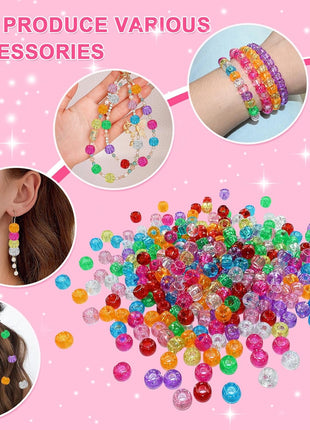 Amaney 500 Pieces Glitter Pony Beads 6x9mm Mixed Colors Transparent Plastic for Hair Braids Jewelry Making