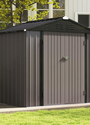 Patiowell 8x6 FT Outdoor Storage Shed, Metal Tool shed & Outdoor Storage with Lockable Doors & Air Vents, for Backyard Garden Patio, Brown