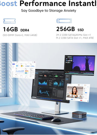 KAMRUI AK1PLUS Mini PC Computer, Intel Celeron N5095 (Up to 2.9GHz), 16GB RAM 256GB SSD, Dual 4K Mini Desktop Computer, Support 2.5'' SSD Expansion, WiFi, Bluetooth, Ethernet, Business Home Office PC