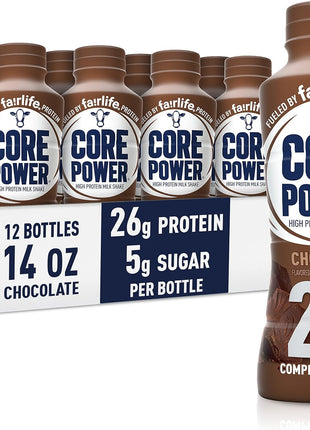 Core Power Protein Shake, Chocolate, 26g Bottle, 14oz, 12 Pack