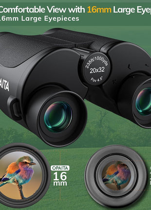 Compact Binoculars for Adults High Powered - OPAITA 20x32 Small Binoculars for Adults Kids with Low Light Vision for Hunting Cruise Ship Travel Concert Hiking