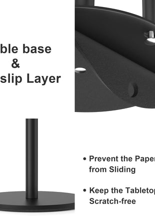 Paper Towel Holder Black, Premium Stainless Steel Kitchen Roll Dispenser, Countertop Roll Organizer with Weighted Base