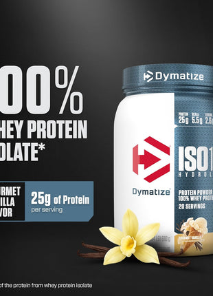 Dymatize ISO100 Protein Powder, 100% Whey Isolate, Gourmet Vanilla | 25g Protein, Hydrolyzed, Fast-Absorbing, Supports Muscle Health, 5.5g BCAAs, Gluten-Free, 20 Servings, 1.3 lb