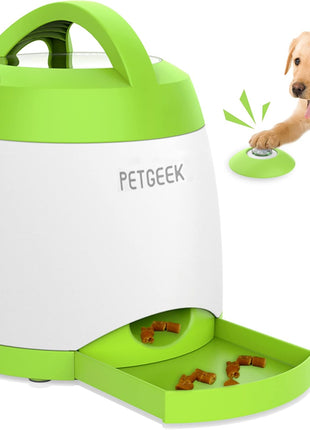 PETGEEK Automatic Dog Treat Dispenser with Button - Puzzle Memory Training Feeder, Pet Geek Button Treat Food Dispensing Toys Interactive, Iq Training Dog Feeder (Green)