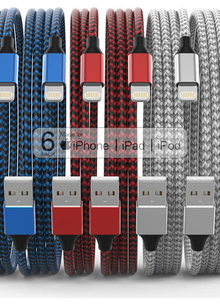 [Apple MFi Certified] 6Pack 3/3/6/6/6/10 FT iPhone Charger Nylon Braided Fast Charging Lightning Cable Compatible iPhone 14 Pro/13 mini/13/12/11 Pro MAX/XR/XS/8/7/Plus/6S/SE/iPad
