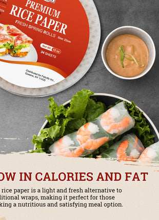 52USA Rice Paper Wrappers, 1 Pack, Spring Roll & Dumplings-34 Sheets | Gluten-Free Wonton Wrapper, Vegan, Low Carb, Vietnamese Rices Wraps (Round, 22cm)