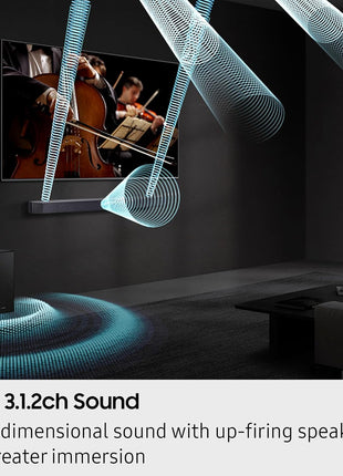 Samsung Q-Series Soundbar HW-Q600F 3.1.2ch with Wireless Subwoofer, Dolby Atmos/DTS Virtual:X, Q-Symphony, SpaceFit Sound Pro, Adaptive Sound, Game Mode Pro, Bluetooth, (2025 Model)