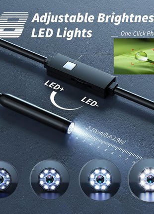 Endoscope Camera with Light,1920P HD Borescope Tools with 8 Adjustable LED Lights, Endoscope with Semi-Rigid Snake Camera, Inspection Borescope for iOS and Android-16.4ft Single Lens