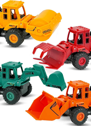 Beestech Construction Toys for 3 Years Old Boys Girls Kids, Friction Powered Construction Truck Toys Vehicles Sand Toys Trucks Excavator, Bulldozer, Road Roller (Colorful 4 Pack)