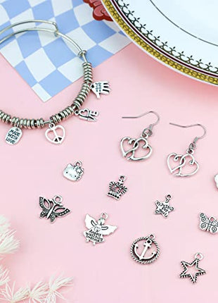 JIALEEY 200 PCS Wholesale Bulk Lots Jewelry Making Charms Mixed Smooth Tibetan Silver Metal Charms Pendants DIY for Necklace Bracelet Jewelry Making and Crafting