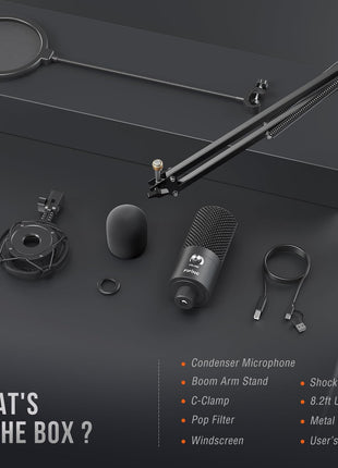 FIFINE Studio Condenser USB Microphone Computer PC Microphone Kit with Adjustable Boom Arm Stand Shock Mount for Instruments Voice Overs Recording Podcasting YouTube Vocal Gaming Streaming-T669