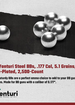 Air Venturi Steel BBS, 177 Cal, 5.1 Grains, Zinc-Plated, 2,500ct,Chrome