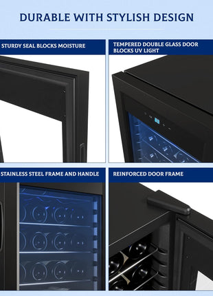 GarveeHome Wine Fridge, Compressor Wine Cooler Refrigerator, Beverage and Wine Refrigerator with Digital Touch Control, Double-Layer Glass Door, Freestanding or Built-In, 32 Bottles