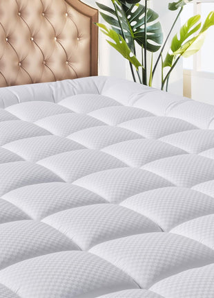 MATBEBY Full Size Mattress Pad - Cooling Breathable Mattress Topper, Quilted Fitted Mattress Protector, Pillow Top Mattress Cover with 8-21" Deep Pocket, Soft, Machine Washable, White, 54x75 Inches
