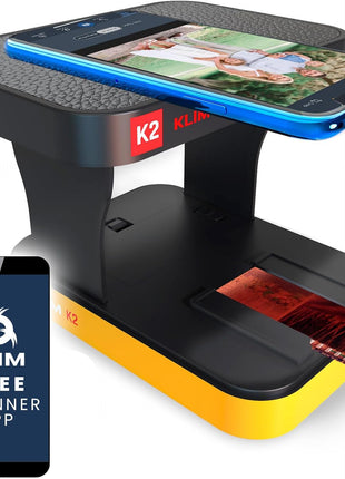 KLIM K2 Mobile Film Scanner 35mm - Free APP - Positive & Negative Converter, Slide & Photo Digitizer, 35mm Color Developing Kit Essential - Top Choice for Preserving Old Photos - Orange & Grey